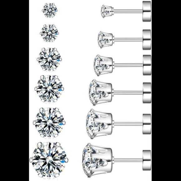 Hypoallergenic Flat Back Earrings,8Pairs Stainless Steel Earrings Surgical Steel - Picture 1 of 7